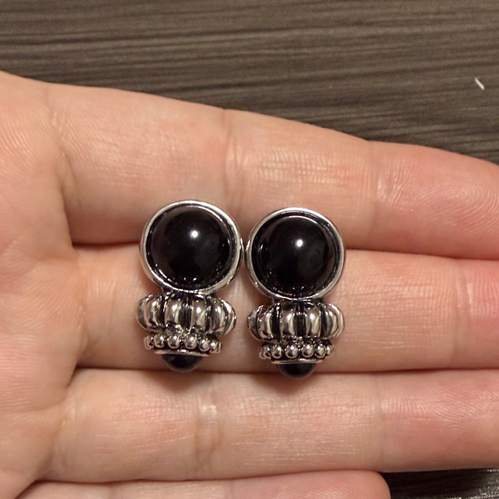 Black Onyx Silver-Tone Stud Earrings
